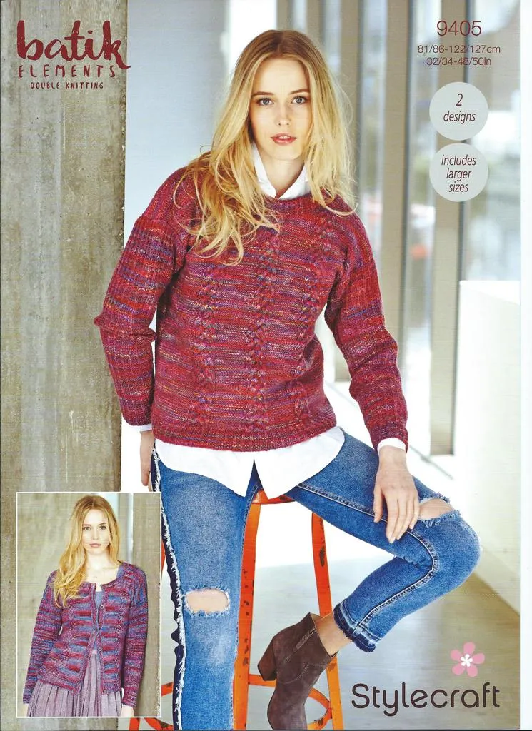 Batik Elements Dk Wool SC9405 - Ladies Cardigan & Jumper - Knitting Pattern by Stylecraft