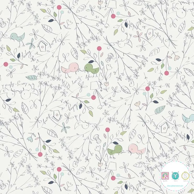 Quilting Fabric - Birds and Flowers from Serendipity by Minki Kim for Riley Blake Designs C7263