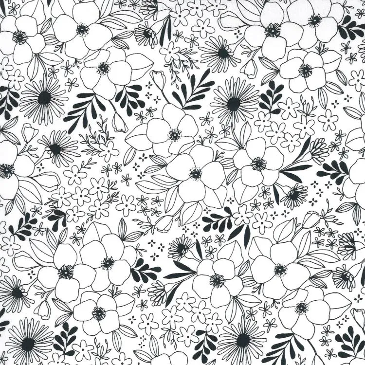 Quilting Fabric - Sketch Flowers on White from Illustrations by Ali K Designs for Moda 11503 11