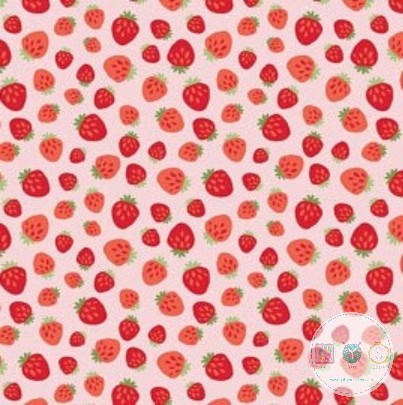 Quilting Fabric with Strawberries on Pink from Enchanted Forest by Heather Rosas for Camelot Fabrics