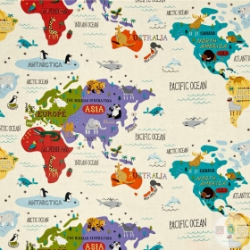 Hello World Map Cotton Fabric By Abi Hall For Moda