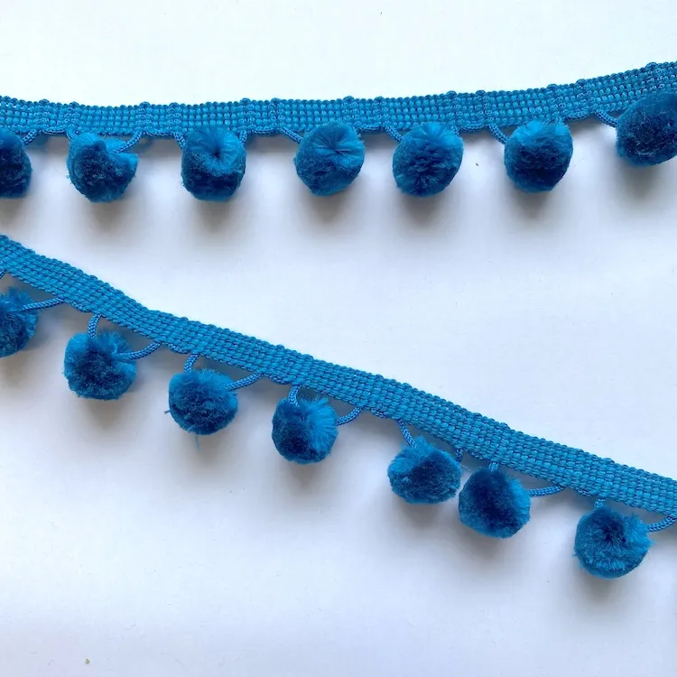 28mm Velvet Touch Pom Pom Trim in Dark Turquoise Blue