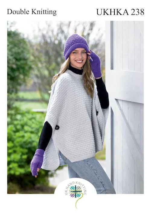 Knitting Pattern - DK Poncho, Hat and Gloves UKHKA238