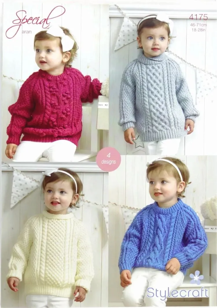 Knitting Pattern - Aran Children's Classic Sweaters by Stylecraft 4175