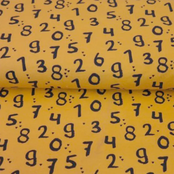 Cotton Jersey Fabric  - Numbers on Yellow